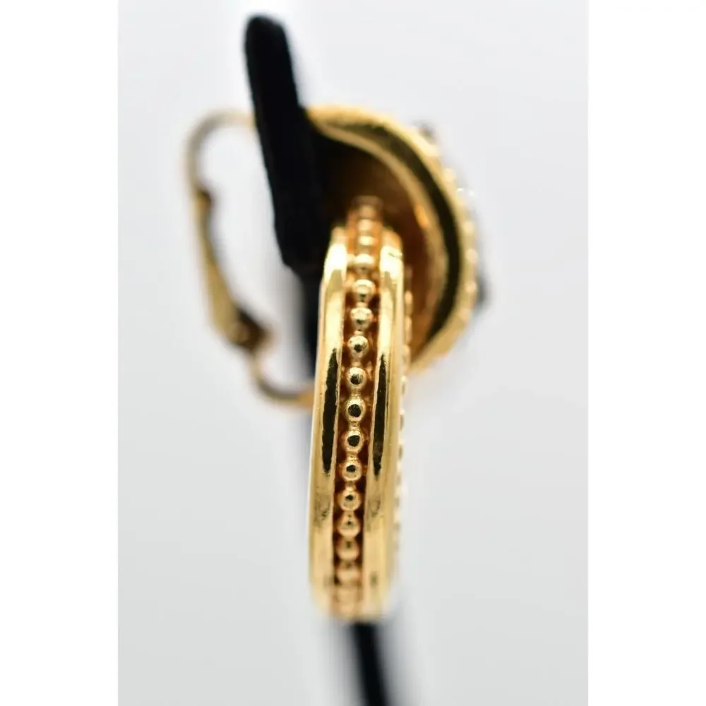 Swarovski Vintage Crystal Clip On Earrings Black Dangle Gold Swan Signed BinBK